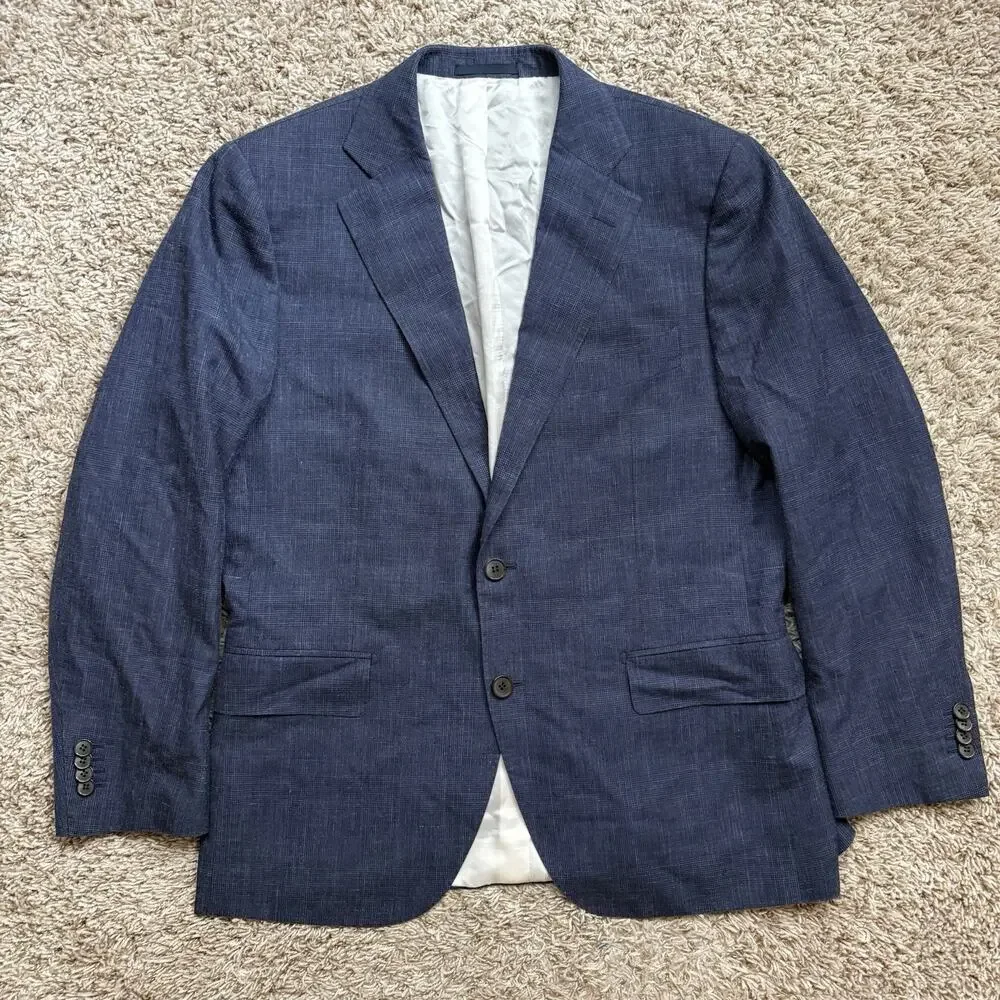 Suitsupply Suit Lazio Blue Wool Silk Linen Blend Fit 27 Size 44S / Pants 35x29